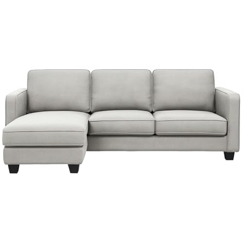 Image of FURNY Arlo 4 Seater Fabric LHS L Shape Sofa Set (Light Grey) Premium Velvet Finish | Ideal of Living Room
