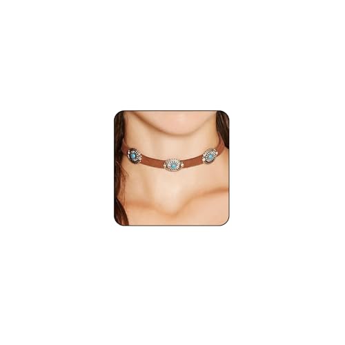 Bijoux occidentaux à offrir : collier en cuir vintage et turquoise pour femme bohème