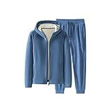 [YJSO] XL ジャージ ブルー メンズ 上下セット セットアップ 2点セット 裏起毛 厚手 ロングパンツ パーカー 大きいサイズ フード付き 冬 ジップアップ オシャレ カジュアル ファッション アウター 無地 ルームウエア 部屋着 秋服 冬服