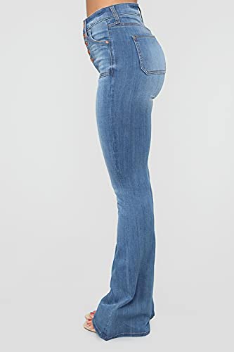 Akivide Women Casual Stretchy Buttons Bell Bottom Jeans 70s High Rise Jeans with Pockets4