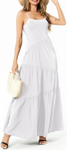Image of Women's Summer Flowy Tiered Maxi Dress Elegant Spaghetti Strap with Ruffled Skirt Beach Vacations Parties