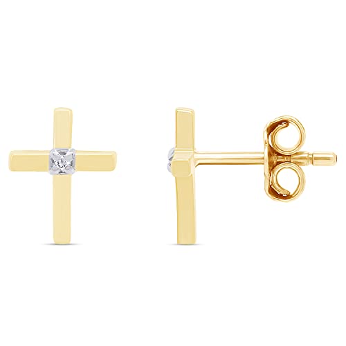 Cross Stud Earrings for Women, Round Diamond, Moissanite or Lab-Grown Diamond in 14K Gold Over 925 Sterling Silver, Dainty Religious Jewelry Gift with Push Back
