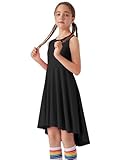 Quedoris Girls High Low Dress Crewneck Casual Party Athletic Dress Black 150Y
