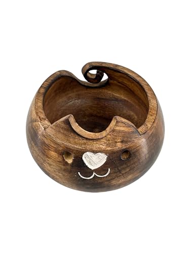 Image of Wooden Yarn Bowl for Crocheting Handmade Wool Storage Yarn Bowl with Holes Knitting Gifts for Women Crochet Accessories (Brown)
