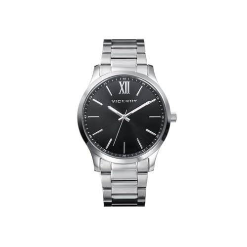 Viceroy Reloj Analógico para Hombre de Acero Inoxidable - Movimiento de Cuarzo - Tres Agujas - Esfera Negra - Clásico y Moderno - Colección Magnum