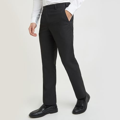 Image of Park Avenue Men Regular Fit Stripe Pattern Poly Viscose Blend Flat Front Formal Trouser