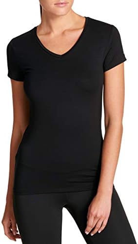 DKNY Women's V-Neck Tee Shirt, BLACK 