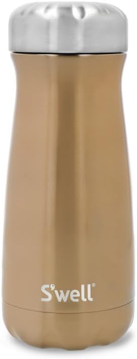 S'well Traveler Drinks Bottle, Pyrite, 470ml. Vacuum-Insulated Travel Bottle Keeps Drinks Cold and Hot - BPA-Free Stainless Steel Water Bottle, Gold