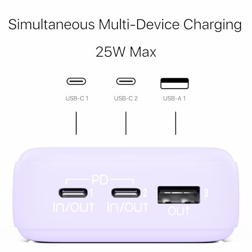 Image of OLVME Premium 20000mAh PD Power Bank |for iPhone,Samsung 50% in 30min| PD C to C Cable | 2 Type- C Port + 1 USB A 22.5W | Universal Compatible All Mobiles |Soft Matte Touch Purple