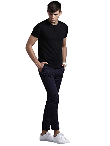 Image of LAZYCHUNKS Henley Neck Men's Cotton Half Plain Sleeves Slim Fit T-Shirt | Round Neck Men's Tshirt | Solid Colors | Summer Wear | - Multicolor