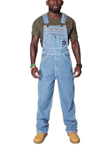 VLSCNLM Men'S Bib Overall Denim Loose Fit Jumpsuit With Adjustable Straps And Convenient Tool Pockets (US, Waist, 36, Tall, Light blue)