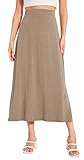 GYS Bamboo Viscose Skirts for Women Midi Length Flowy High Waisted Summer Knit Long Skirts with Slit, Camel, X-Large