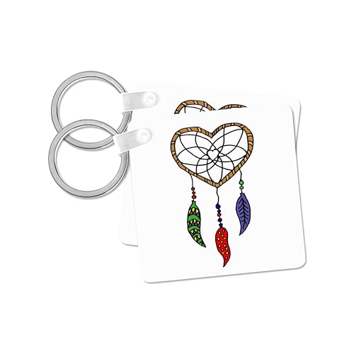 3dRose, Fun Heart Shaped Dream Catcher with Beads and Feathers, set of 4 Key Chains