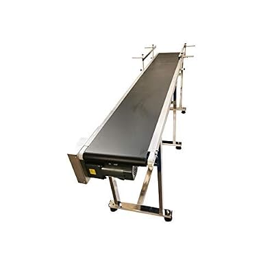 INTSUPERMAI PVC Flat Conveyor Belt Systems Adjustable Speed PVC Belt Conveyor for Industrial Transport with Double Guardrail 82.6inch Length 15.7inch Width Black Belt 110V