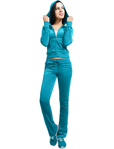Ne People Women’s Tracksuit Set – 2 Piece Slim Fit Velour Velvet Casual Zip Up Hoodie Jacket Sweatsuit And Sweatpants Newts03 Turquoise L #TOP3