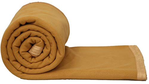 Image of Modern Check All Season Polar Fleece Double Bed Blanket, 90x90 Inches - Camel
