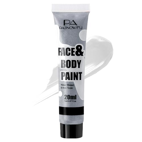 PASNOWFU Silver Face Body Paint - Professional Water-Based Non-Toxic Body Painting for Vampire Skeleton Halloween SFX Cosplay Full Coverage Washable Cream for Costume Party Theater