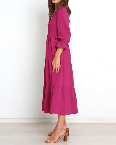 BTFBM Women Casual Long Sleeve Crew Neck Fall Dress Bohemian Relaxed Fit Floral Flowy Maxi Dresses Tiered Cocktail Dress