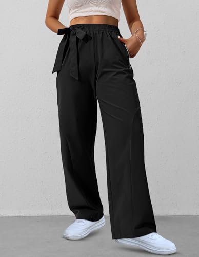 Women's Wide Leg Pants Y2K Trendy Elastic Waist Track Pants Baggy Tie Knot Trousers with Zipper Pockets Streetwear Casual3