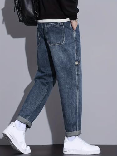 Image of Men's Loose Fit Denim Jeans | Mid Rise Straight Baggy Fit | Stretchable Casual Streetwear Jeans for Men