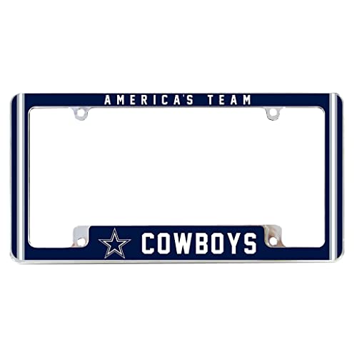 NFL Dallas Cowboys Americas Team Premium Full Color Long Lasting Zinc Alloy Chrome Plated Team License Plate Frame - 4 Screw Tag Holder with Highlighted Team Pride Cheer