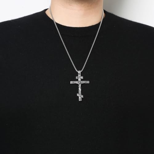 HZMAN Eastern Orthodox Cross Necklace for Men Retro Religious Jesus Crucifix Byzantine Cross Christian Pendant Necklace2