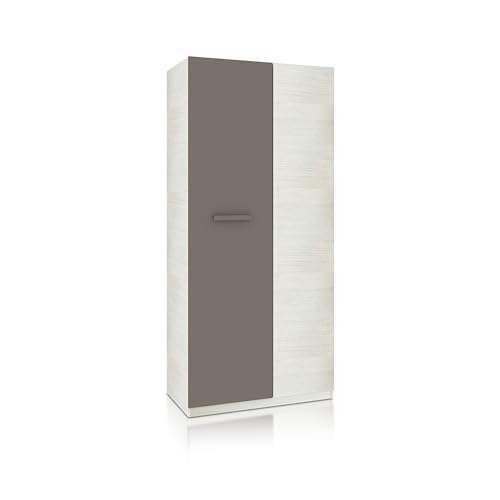 duehome | Armario Juvenil, Infantil, Modelo Axim, Acabado en Color Blanco Alpes y Basalto, Medidas: 90 cm (Ancho) x 200 cm (Alto) x 52 cm (Fondo)