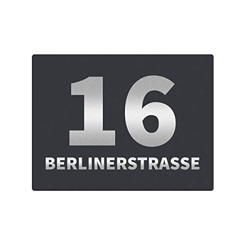 Preisvergleich Produktbild Hausnummernschild Hausnummer Edelstahl RAL 7016 Anthrazit pulverbeschichtet mit Wunschnummer + Straßenname Design 12 (1mm)