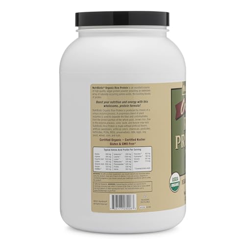 Image of NutriBiotic Certified Organic Rice Protein Vanilla, 3 Lb. | Low Carbohydrate Vegan Protein Powder | Raw, Certified Kosher & Keto Friendly | Made Without Chemicals, GMOs & Gluten | Easy to Digest