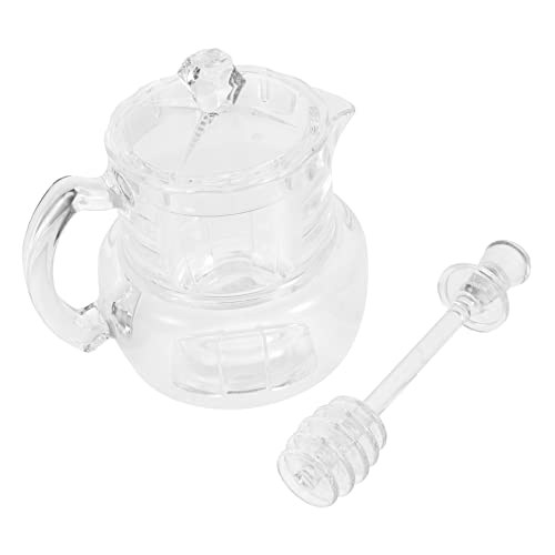 AUTSUPPL Honey Jar with Lids and Stirring Rod Acrylic Honey Pot Set for Kitchen