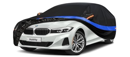 Holthly Strapazierfähige Autoabdeckung, passgenau für BMW 3er 328i 330i (2013-2024), Allwetter-, Outdoor-Autoabdeckungen für Autos, wetterfest, wasserdicht, winddicht, Regen- und Staubschutz, Schwarz