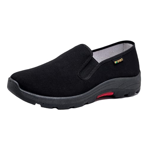 Sneakers ortopediche da uomo basse in tela, scarpe sportive per il tempo libero, senza lacci, scarpe da corsa morbide, leggere, traspiranti, non slip, Nero 1, 38 EU