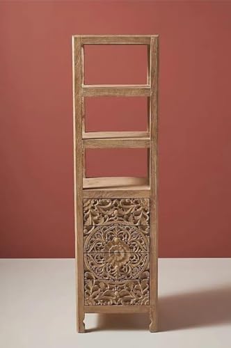 Image of Hand Carved Floral Pattern Book Shelf of 4 Drawers for Livingroom Furniture 50D x 180W x 40H Centimeters