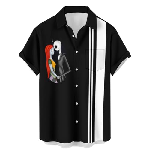 Men's Casual Button Down Shirts Halloween Printed Hawaiian Shirt Vintage Bowling Shirt