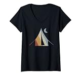 Damen Zelten Retro Style Vintage T-Shirt mit V-Ausschnitt
