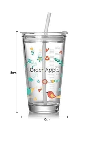 Image of Reusable Glass Coffee Sipper Mugs with Lid & Straw Pack of 1, 450ml Multipurpose Drinking Glasses Tumbler with Leather Sleeve Cup for Juice Smoothies Iced Tea Home & Travel (Dolphine with)