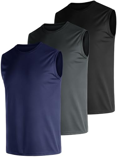 Image of E-LIINJOYE Men's 3 Pack Dry Fit Quick Dry Tech Performance Sleeveless Running T Shirts Mesh Sport Gym Bodybuilding Tank Tops 3 pack1,4XL