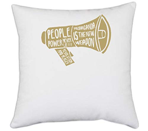 UDNAG White Polyester 'People power' Pillow Cover [16 Inch X 16 Inch]