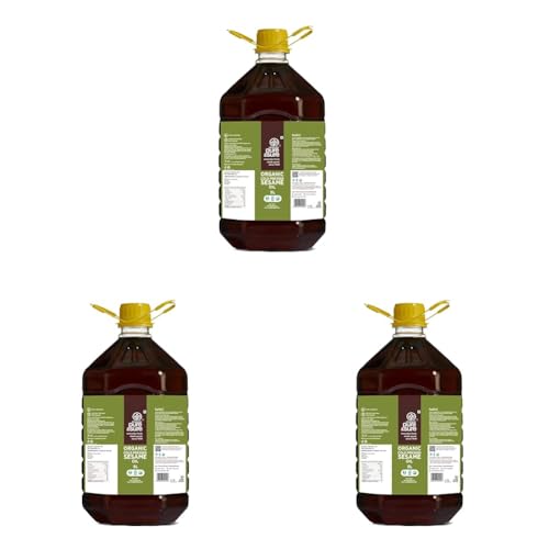Image of Pure & Sure Organic Cold Pressed Sesame Oil 5Ltr (Til ka Tel) | 100% Natural Kolhu /Kacchi Ghani /Chekku | Pure Cold Pressed Edible Oil | No Additives & Chemical Free (Pack of 3)