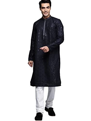 Image of Manyavar Men's Chikankari Sequin Work Kurta Set (2pcs)