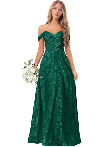 ALFEICE Lace Chiffon Jacquard Bridesmaid Dresses for Women Long Off The Shoulder Strapless Formal Wedding Guest Dress