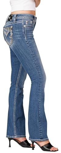 Miss Me Women's Western Boho Faux Flap Pockets Mid-Rise Bootcut Jeans3