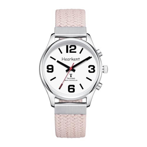 Hearkent Montre Parlante pour Femme avec Voix Française Grands Chiffres pour Personnes Malvoyantes, Aveugles ou Personnes Âgées (Nylon Rose)