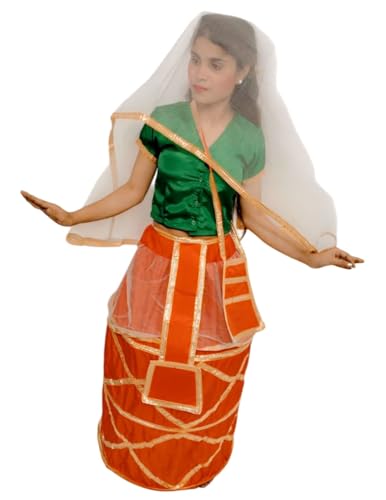 Image of Manipuri Traditional Dress for Girls | Manipuri Dress for Kids Girls | North East Indian Dance & Fancy Dress Costume | Cultural Outfit for Theme Parties, School Functions & Competitions | 5-6 Years