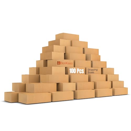 Image of BonKaso Brown 3 Ply Corrugated Packaging Boxes, 9x6x3 Inch, Pack of 100, Ideal for Shipping, Moving & Storage, Recyclable