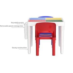 Humble Crew, White/Blue/Red Kids 2-in-1 Plastic Building Blocks-Compatible Activity Table and 2 Chairs Set, Square, Toddler Humble Crew WhiteBlueRed Kids 2 in 1 Plastic Building Blocks Compatible Activity Table and 2 Chairs Set Square Toddler