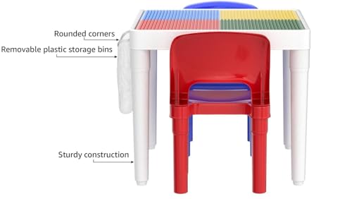 Humble-Crew-WhiteBlueRed-Kids-2-in-1-Plastic-Building-Blocks-Compatible-Activity-Table-and-2-Chairs-Set-Square-Toddler Humble Crew WhiteBlueRed Kids 2 in 1 Plastic Building Blocks Compatible Activity Table and 2 Chairs Set Square Toddler