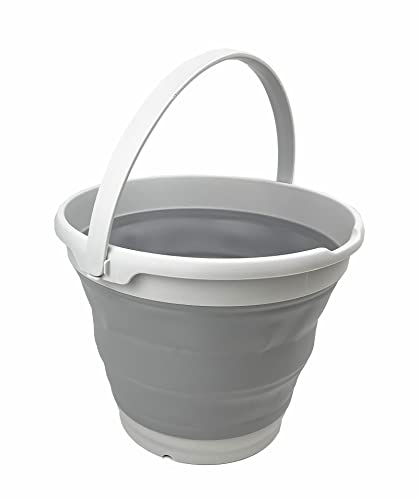 SAMMART 10L zusammenklappbarer Kunststoffeimer – Faltbare runde Wanne – tragbarer Wassereimer zum Angeln – platzsparender Wassertopf für den Außenbereich. Größe 31 cm Durchmesser (Grau)