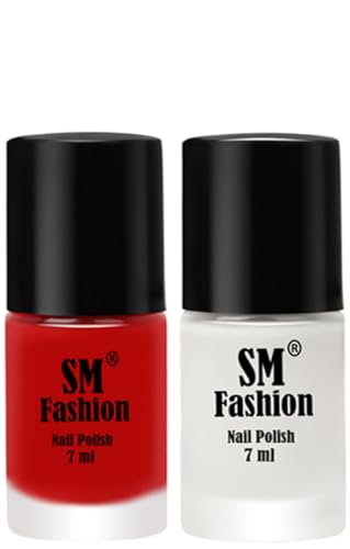 Image of Long Lasting Nail Polish | Nail Paint Combo 7 ml Each) - Set of 2 Red-White