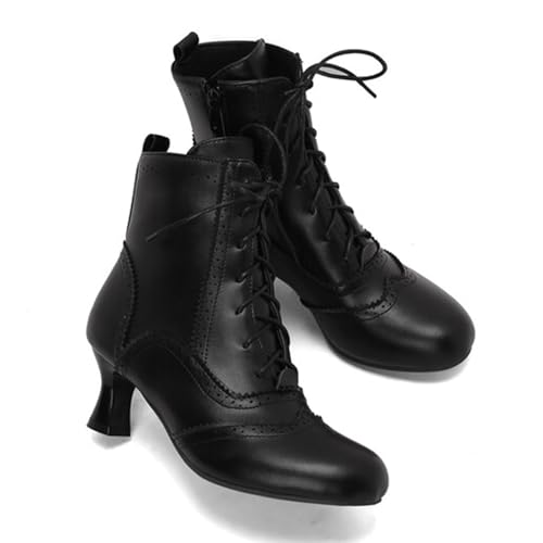 ErikenUrben Women Vinatge Ankle Boots Lace up Victorian Boots 70s Kitten Heel3